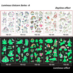 Cartoon Luminous Unicorn Tattoo Stickers 5 Pcs Pack