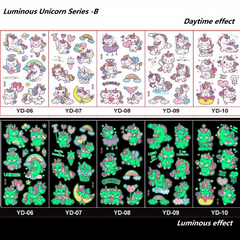 Cartoon Luminous Unicorn Tattoo Stickers 5 Pcs Pack