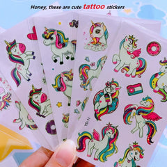 Cartoon Luminous Unicorn Tattoo Stickers 5 Pcs Pack