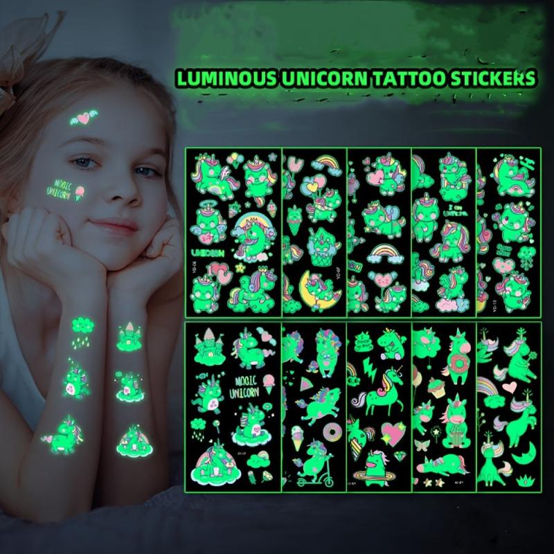 Cartoon Luminous Unicorn Tattoo Stickers 5 Pcs Pack