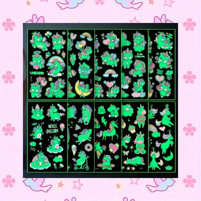 Cartoon Luminous Unicorn Tattoo Stickers 5 Pcs Pack