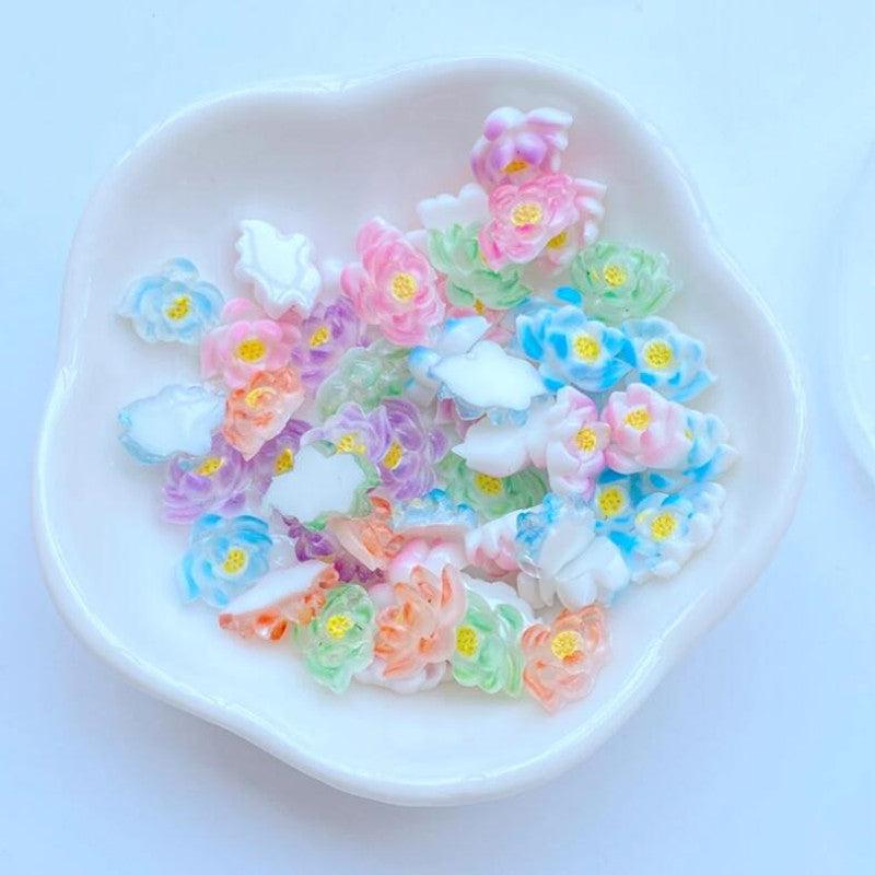 10pcs Resin Lotus Flat Back Phone Deco Parts - Hair Bows Accessories