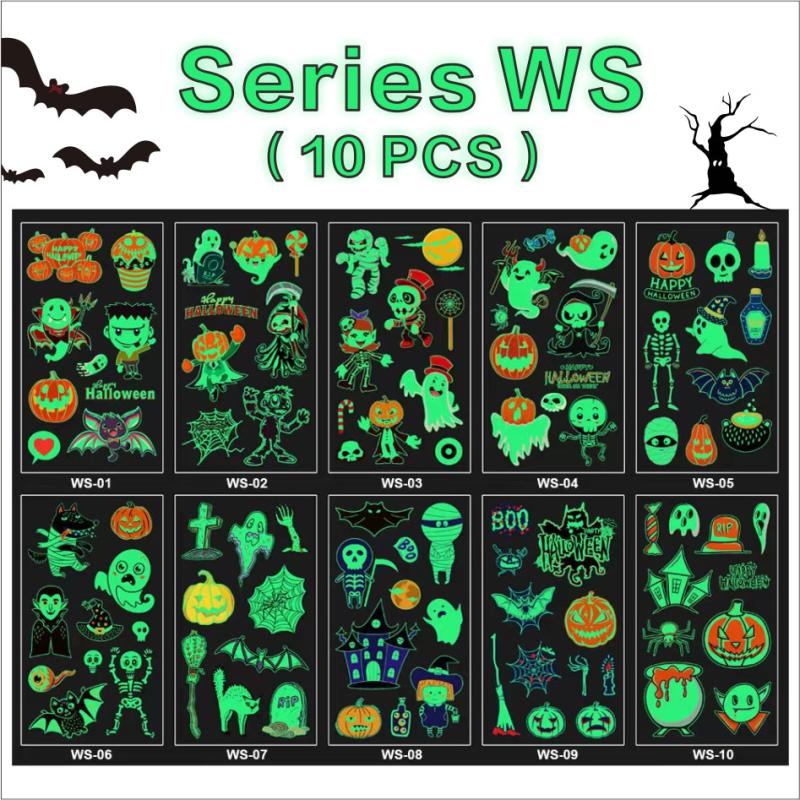 Halloween Temporary Tattoos Glow in Dark Face Stickers Waterproof Makeup
