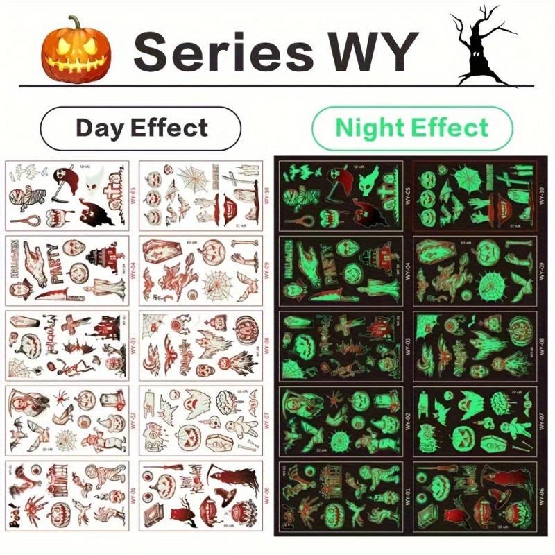 Halloween Temporary Tattoos Glow in Dark Face Stickers Waterproof Makeup