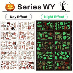 Halloween Temporary Tattoos Glow in Dark Face Stickers Waterproof Makeup