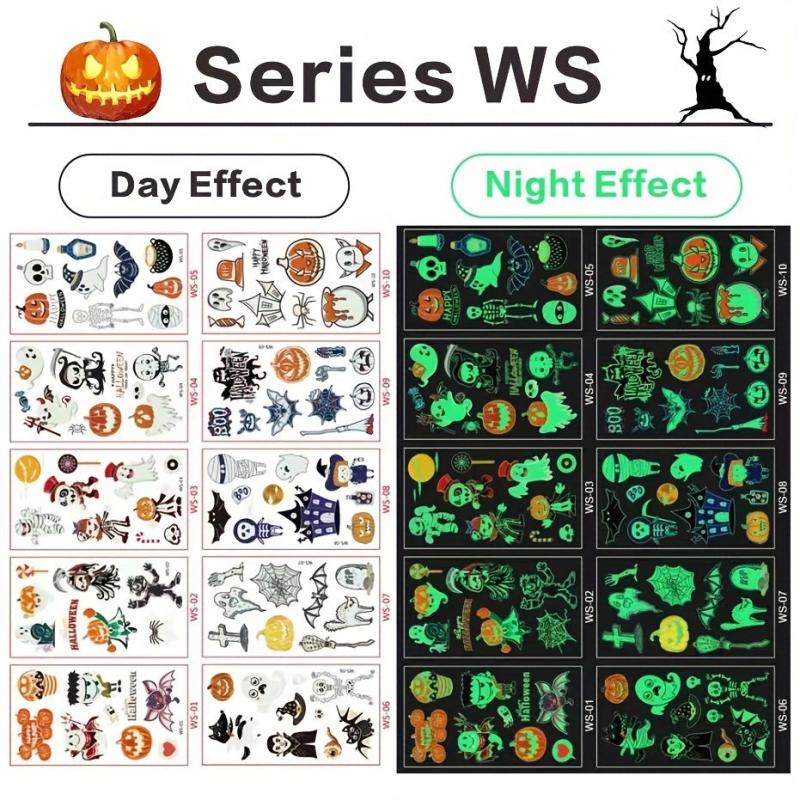 Halloween Temporary Tattoos Glow in Dark Face Stickers Waterproof Makeup