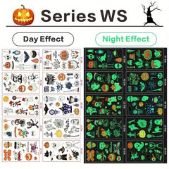 Halloween Temporary Tattoos Glow in Dark Face Stickers Waterproof Makeup