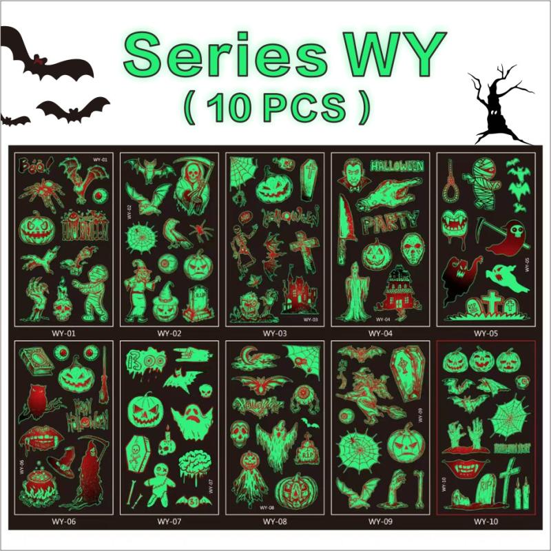 Halloween Temporary Tattoos Glow in Dark Face Stickers Waterproof Makeup