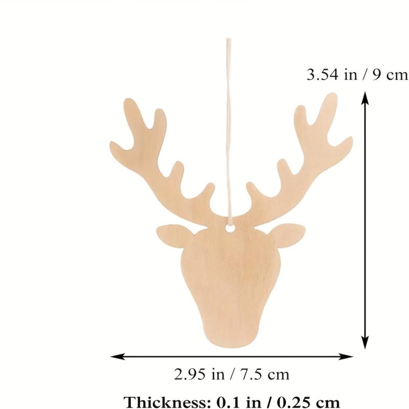 10pcs Unfinished Wooden Slices Animal Decor Wall Hanging Deer Crafts Xmas