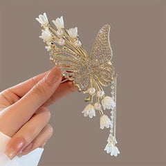 Rhinestone Butterfly Hair Clip with Tassel for Girls
