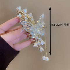 Rhinestone Butterfly Hair Clip with Tassel for Girls