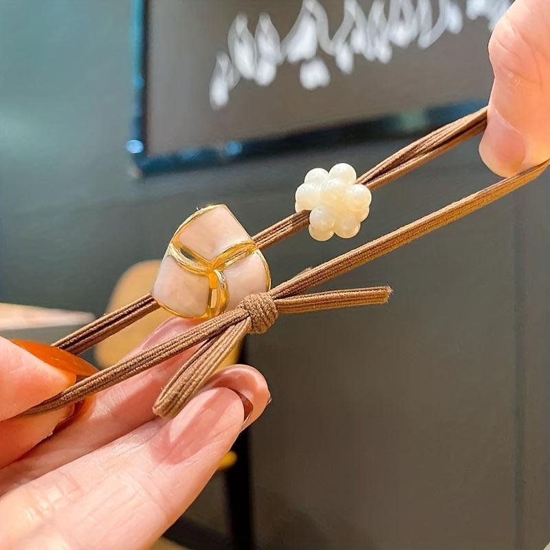 3pcs Flower Head Rope Hair Ring Small Fragrance Leather Band