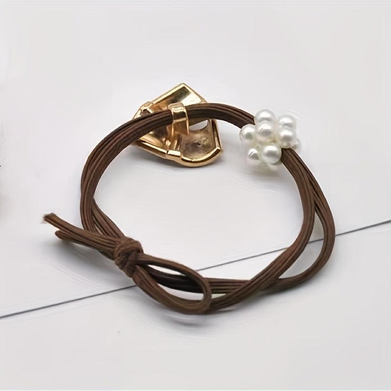 3pcs Flower Head Rope Hair Ring Small Fragrance Leather Band