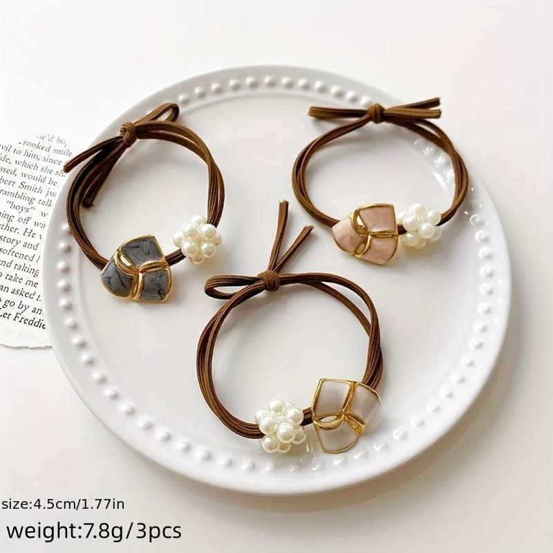 3pcs Flower Head Rope Hair Ring Small Fragrance Leather Band