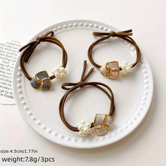 3pcs Flower Head Rope Hair Ring Small Fragrance Leather Band