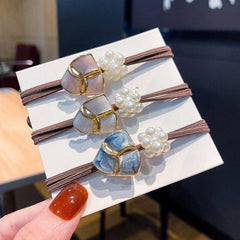 3pcs Flower Head Rope Hair Ring Small Fragrance Leather Band