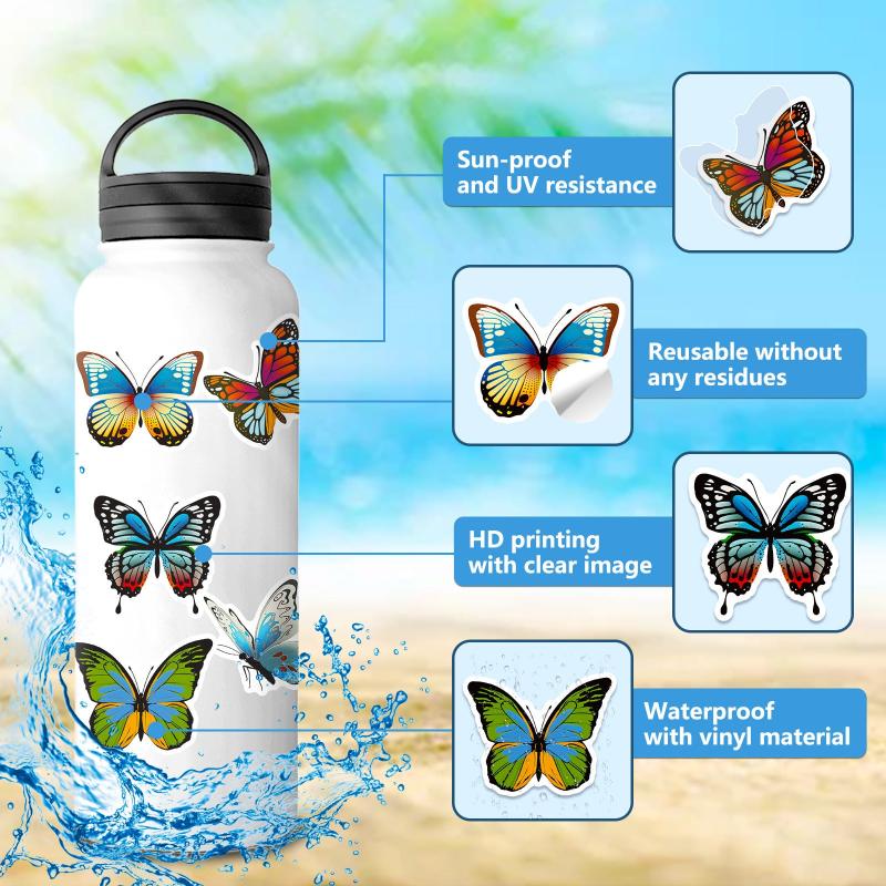 50 Flower Butterfly Stickers DIY Decoration for Teens & Adults