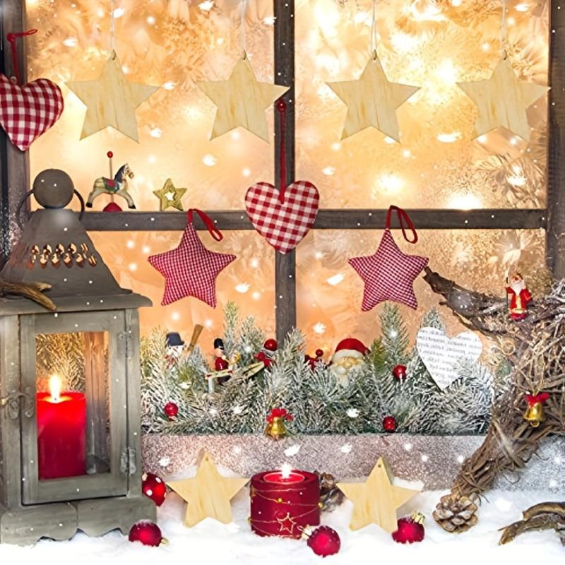 10pcs Wooden Christmas Tree Ornaments DIY Wood Star Cutting Pap