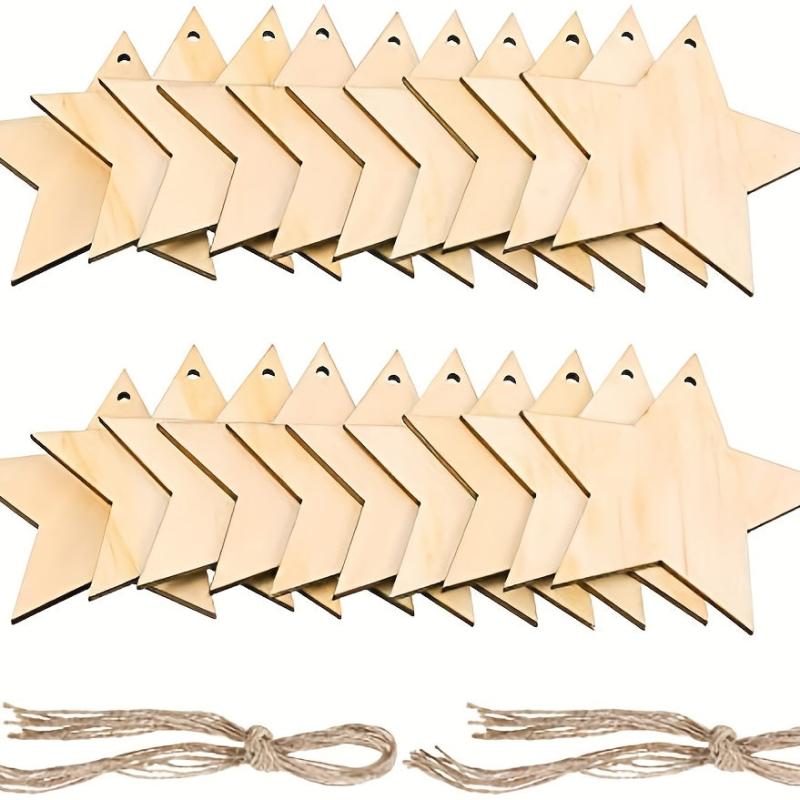 10pcs Wooden Christmas Tree Ornaments DIY Wood Star Cutting Pap