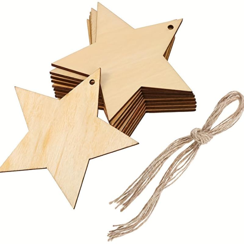 10pcs Wooden Christmas Tree Ornaments DIY Wood Star Cutting Pap