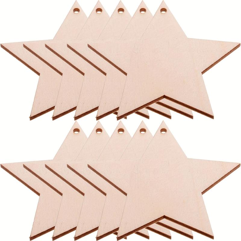 10pcs Wooden Christmas Tree Ornaments DIY Wood Star Cutting Pap