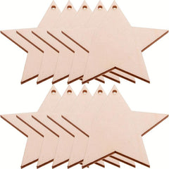 10pcs Wooden Christmas Tree Ornaments DIY Wood Star Cutting Pap