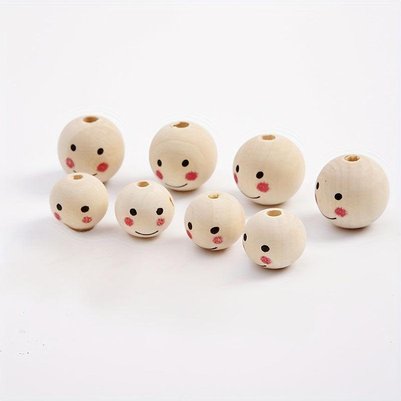 20pcs Smiling Wooden Beads for Bracelet Making DIY Crafts Jewelry