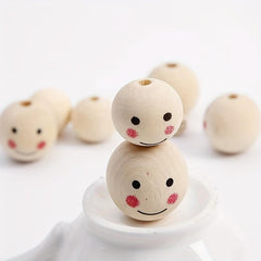20pcs 10mm Wooden Smile Face Doll Head Beads for Kids' Crafts
