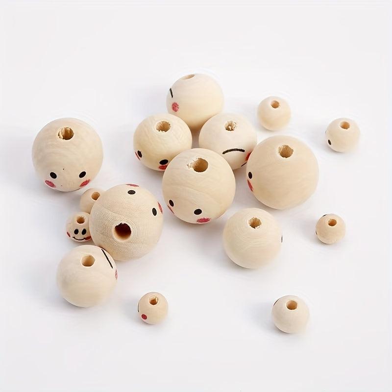20pcs 10mm Wooden Smile Face Doll Head Beads for Kids' Crafts