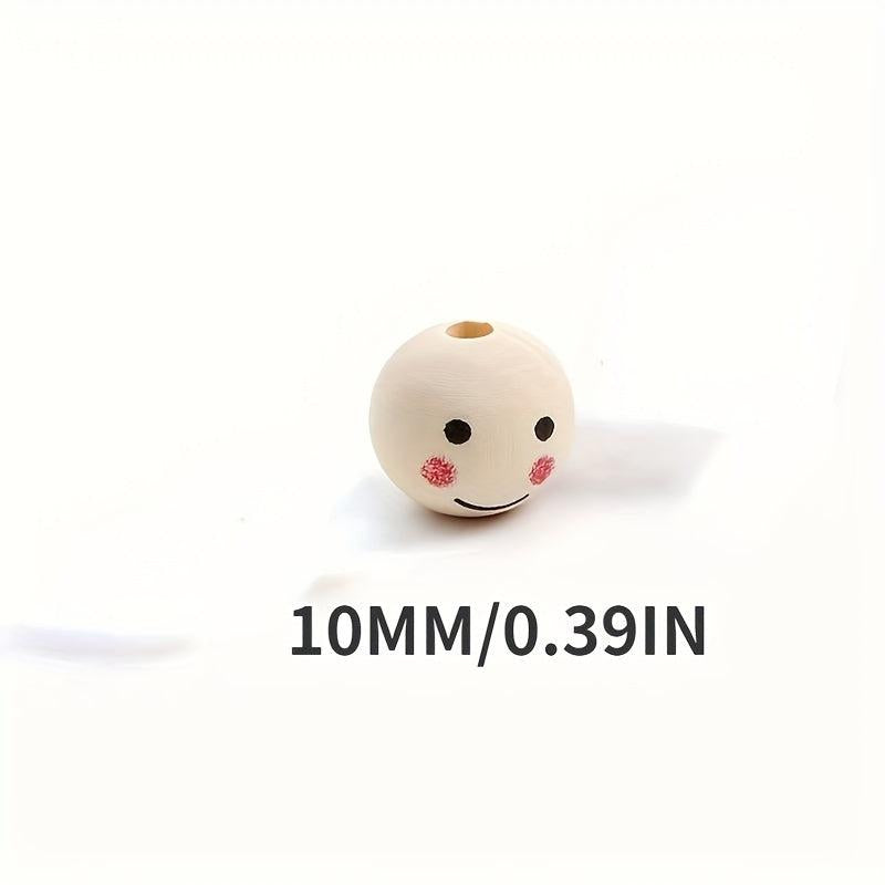 20pcs 10mm Wooden Smile Face Doll Head Beads for Kids' Crafts