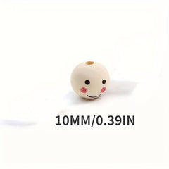 20pcs 10mm Wooden Smile Face Doll Head Beads for Kids' Crafts