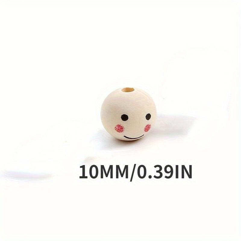 20pcs 10mm Wooden Smile Face Doll Head Beads for Kids' Crafts