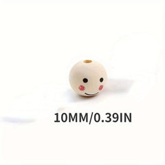 20pcs 10mm Wooden Smile Face Doll Head Beads for Kids' Crafts