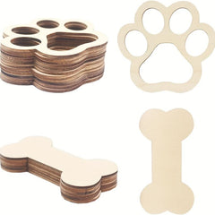 10pcs Unpolished Wooden Dog Bone & Paw Cut Crafts DIY Projects Party Decoration