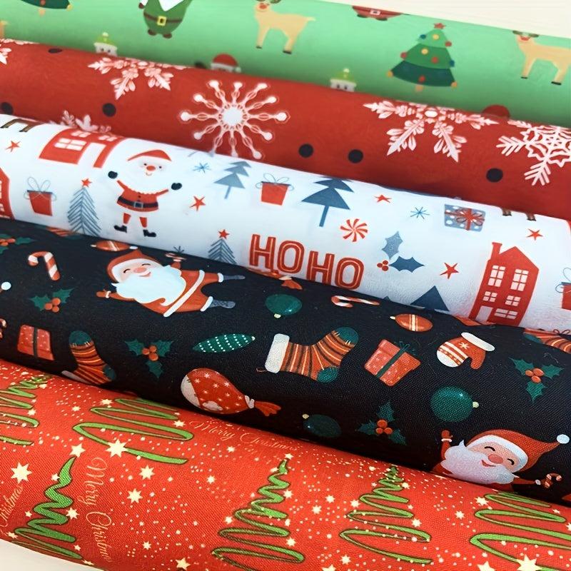 5pcs Christmas Pattern Quilted Fabric DIY Sewing Patch Supplies