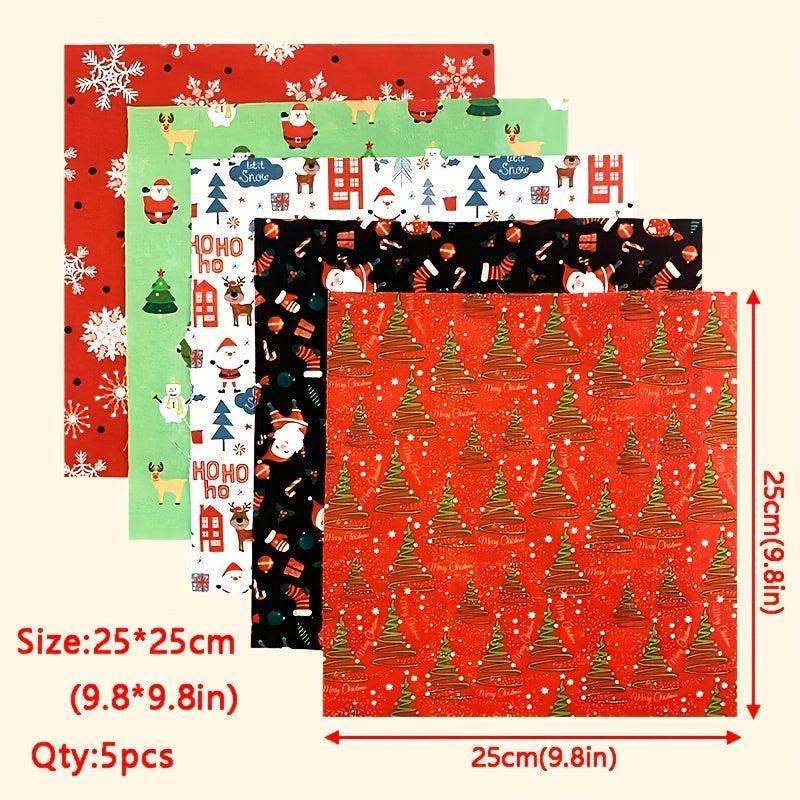 5pcs Christmas Pattern Quilted Fabric DIY Sewing Patch Supplies