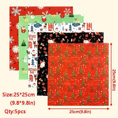 5pcs Christmas Pattern Quilted Fabric DIY Sewing Patch Supplies