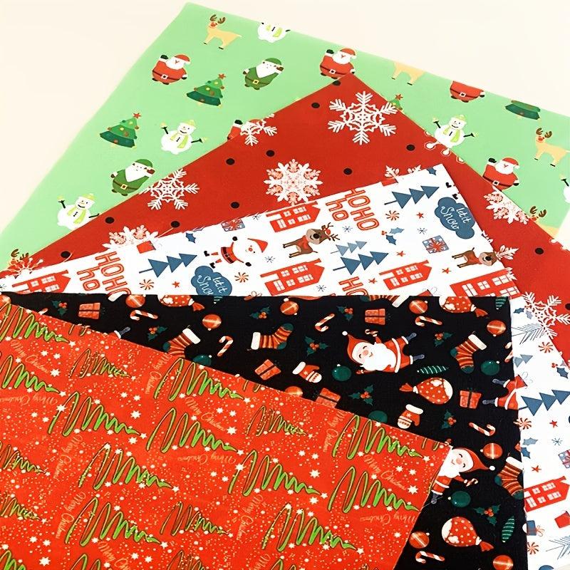 5pcs Christmas Pattern Quilted Fabric DIY Sewing Patch Supplies
