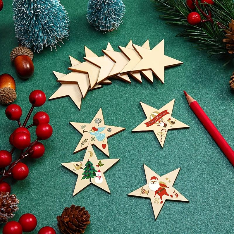 Mini Unfinished Wooden Star Decoration Christmas Wedding DIY Crafts 2in
