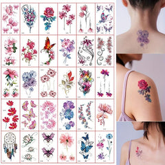 30 Sheets Flowers Temporary Tattoos For Women Waterproof Body Art Stickers