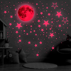 Luminous Moon and Stars Wall Stickers Set