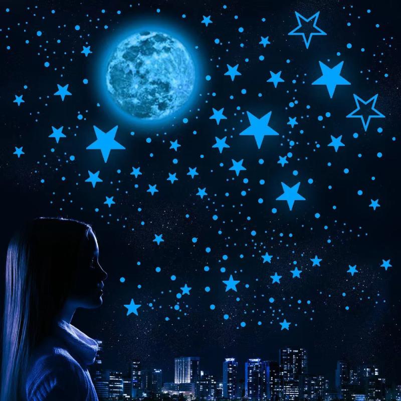 Luminous Moon and Stars Wall Stickers Set