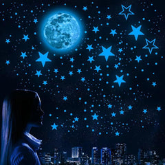Luminous Moon and Stars Wall Stickers Set