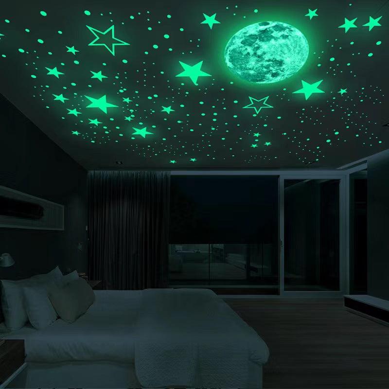 Luminous Moon and Stars Wall Stickers Set