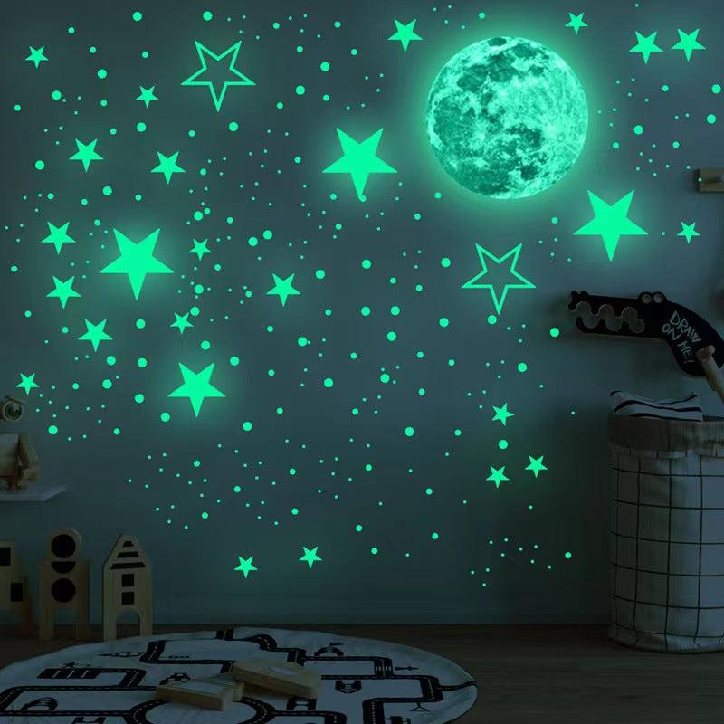 Luminous Moon and Stars Wall Stickers Set