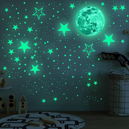 Luminous Moon and Stars Wall Stickers Set