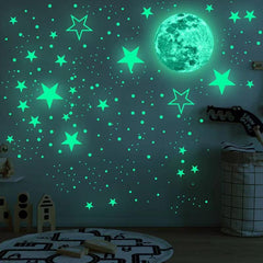 Luminous Moon and Stars Wall Stickers Set