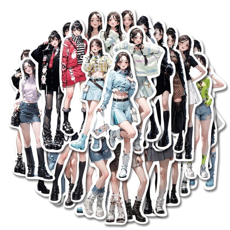 50pcs Girls Outfits Series Sticker Bags PVC Sticker Pack
