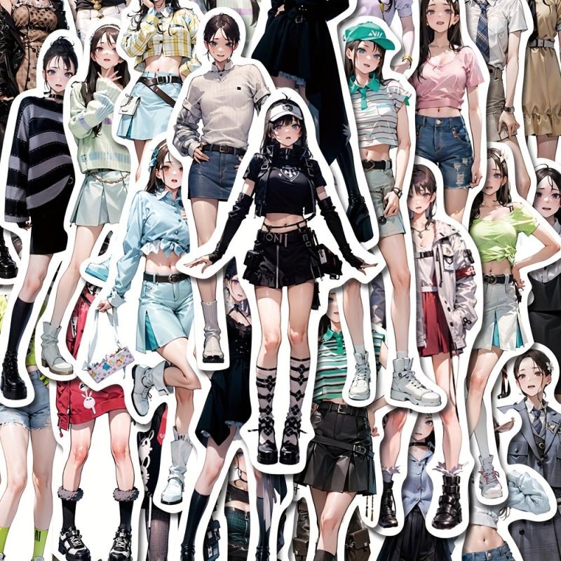 50pcs Girls Outfits Series Sticker Bags PVC Sticker Pack