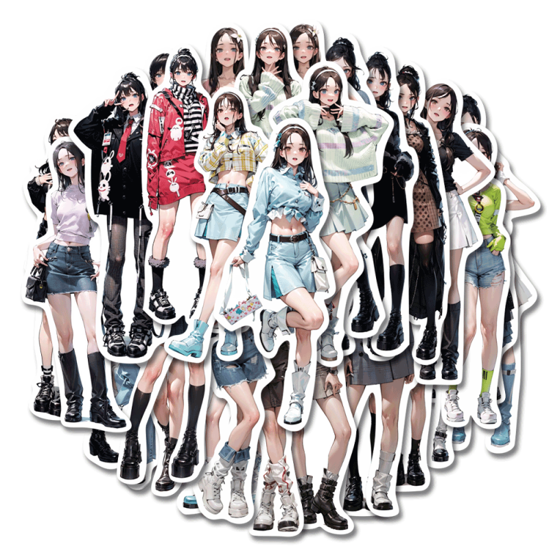 50pcs Girls Outfits Series Sticker Bags PVC Sticker Pack